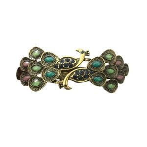 Vintage Peacock Multicolor Gold Bangle Bracelet Costume Fashion Jewelry